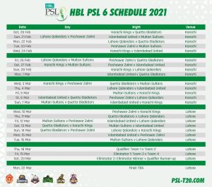 PSL 2021 Schedule